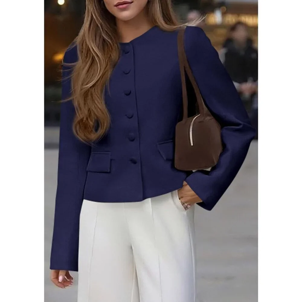 Women's Blue Blazers Business Casual Outfits Fall Fashion Long Sleeve Jacket